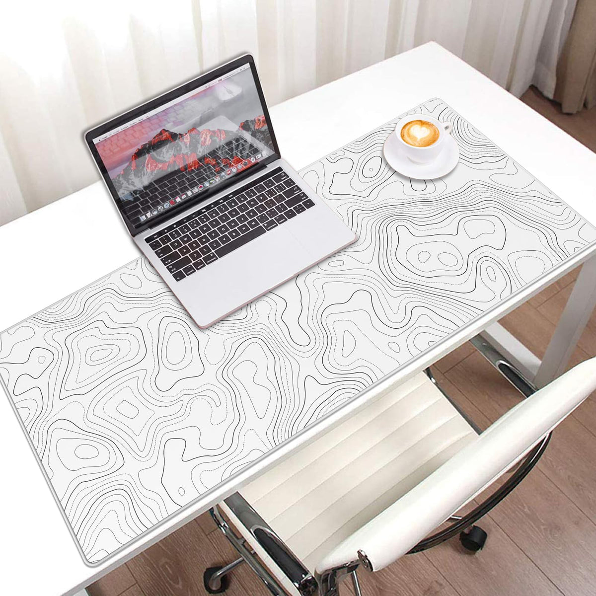 JIALONG White Topographic Large Gaming Mouse Pad, XXL Mousepad, Big Mouse Mat Desk Pad for Keyboard