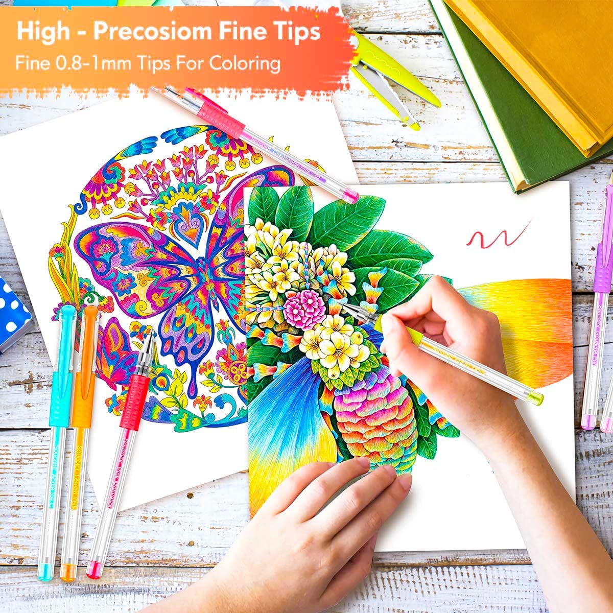 Soucolor 120 Gel Pens Set, Metallic Glitter Pastel,Refills,Drawing Kit Gift