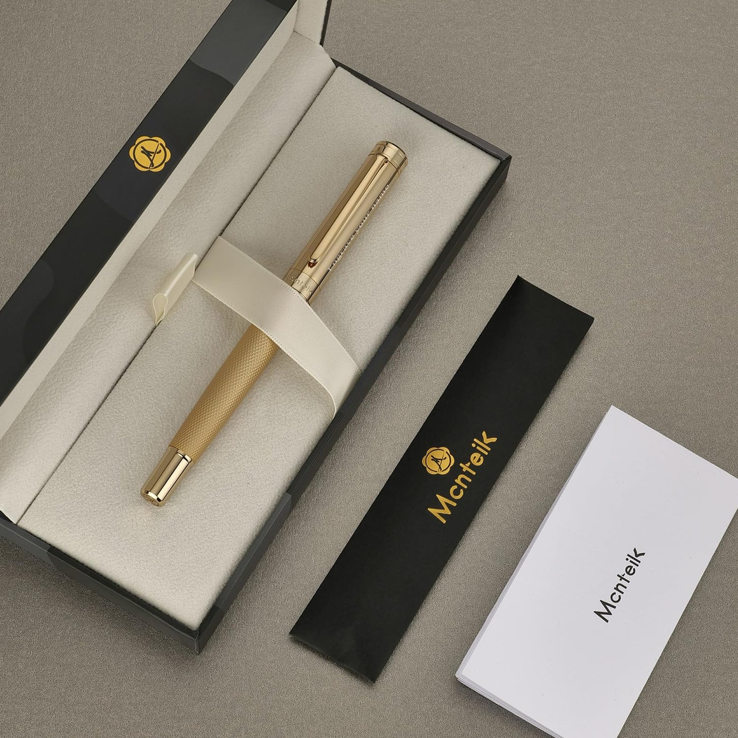 MCNTEIK Gold Personalized Rollerball Pen, Stunning Luxury Pen with Mesh Texture Design and 24K Gold
