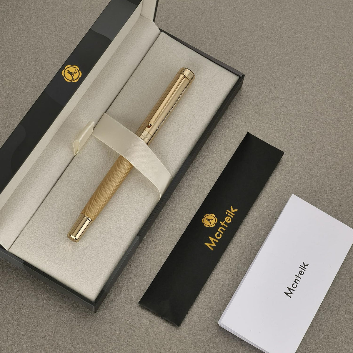 MCNTEIK Gold Personalized Rollerball Pen, Stunning Luxury Pen with Mesh Texture Design and 24K Gold