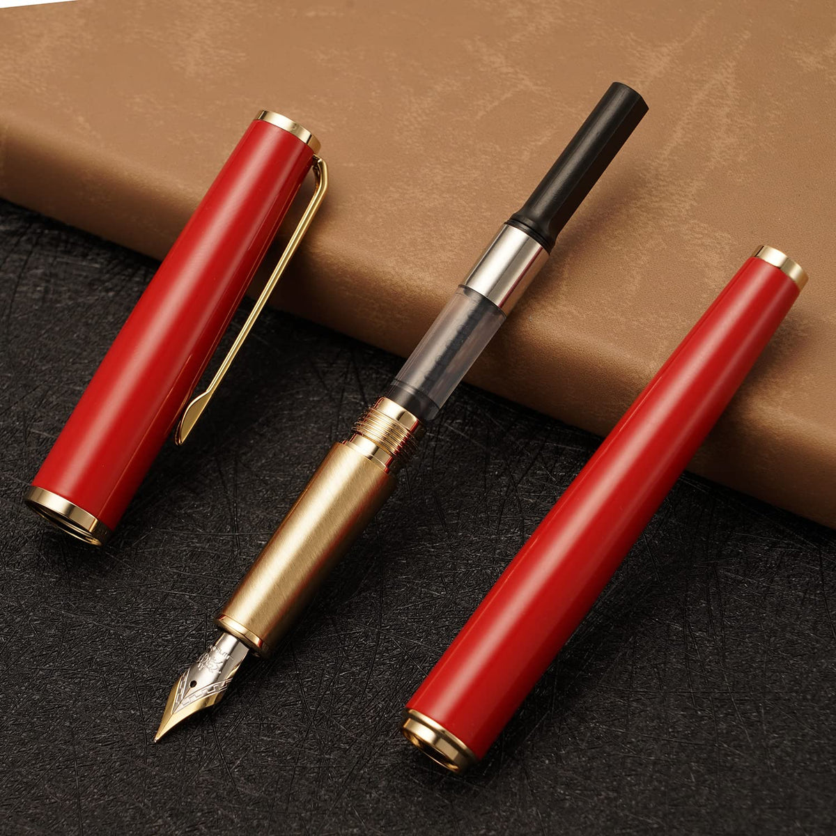 Jinhao 95 Metal Fountain Pen Extra Fine Nib, Vivid Red with Golden Clip Writing Pen