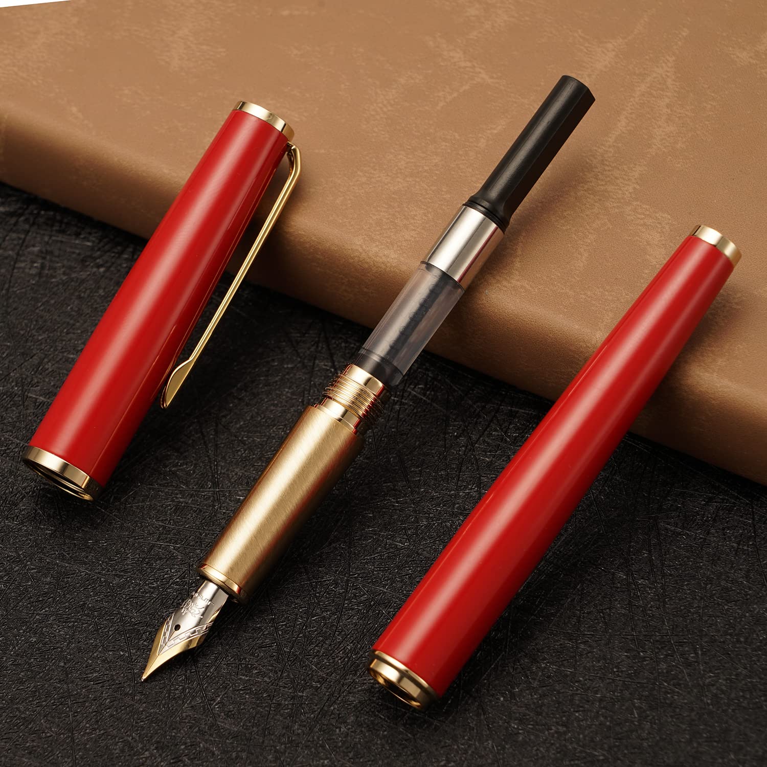 Jinhao 95 Metal Fountain Pen Extra Fine Nib, Vivid Red with Golden Clip Writing Pen