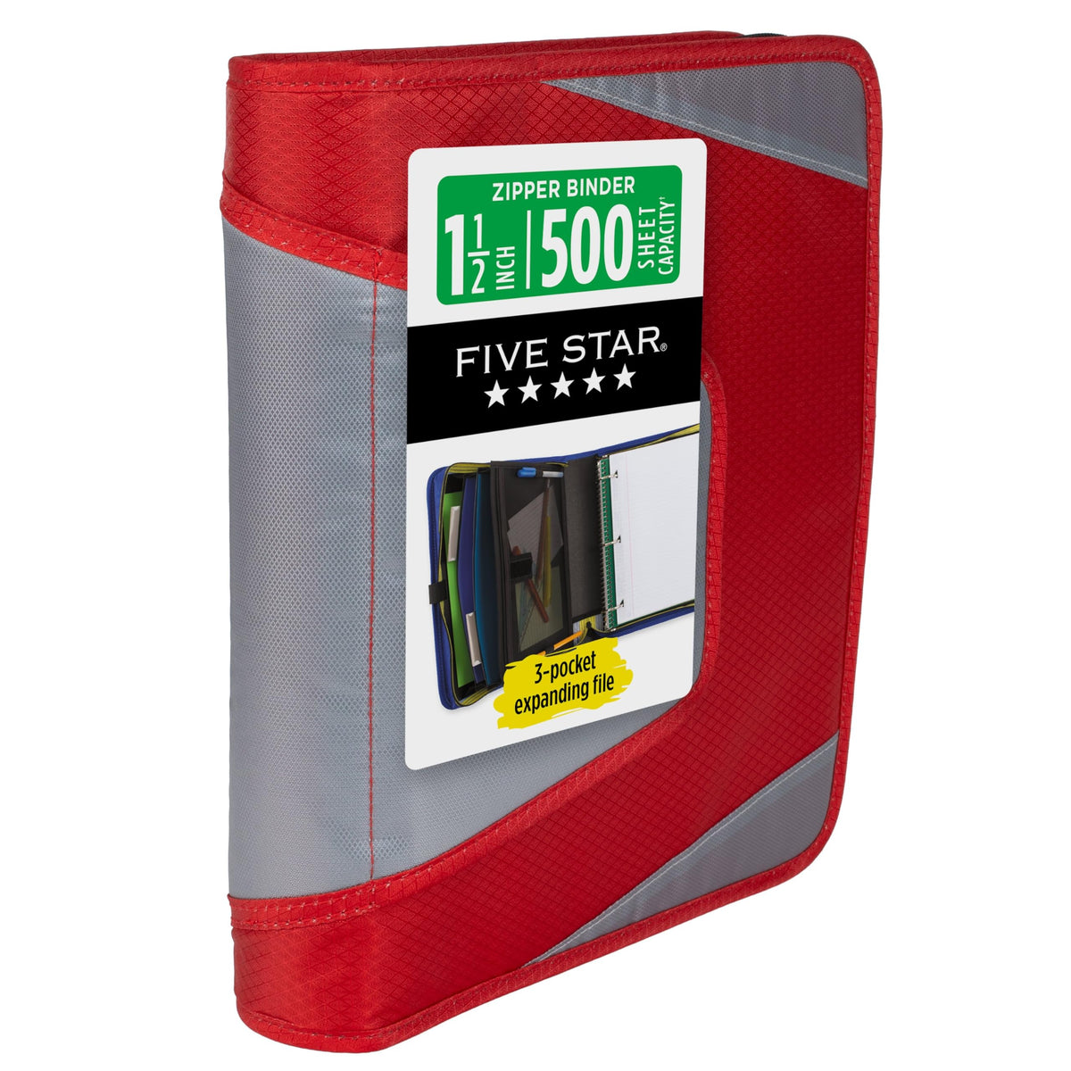 Five Star Zipper Binder 1.5 Inch O-Rings Case Organiser with 3-Pocket Expanding File, 500 Sheet