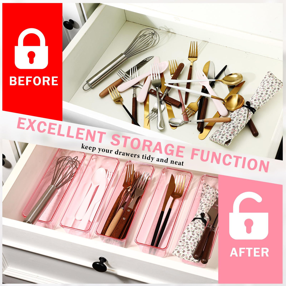 Maitys 12 Pcs Clear Drawer Organizer 9 x 3 x 2 Inches Plastic Rectangle Trays Makeup Vanity Storage