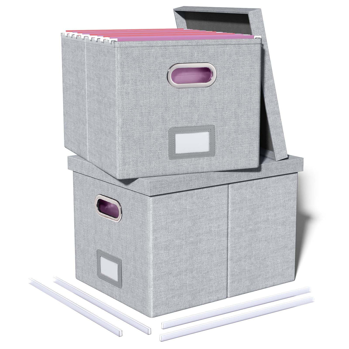 Oterri 2 Pack File Storage Organizer, Filing Box, Portable File Box with Lid, Fit for Letter/Legal