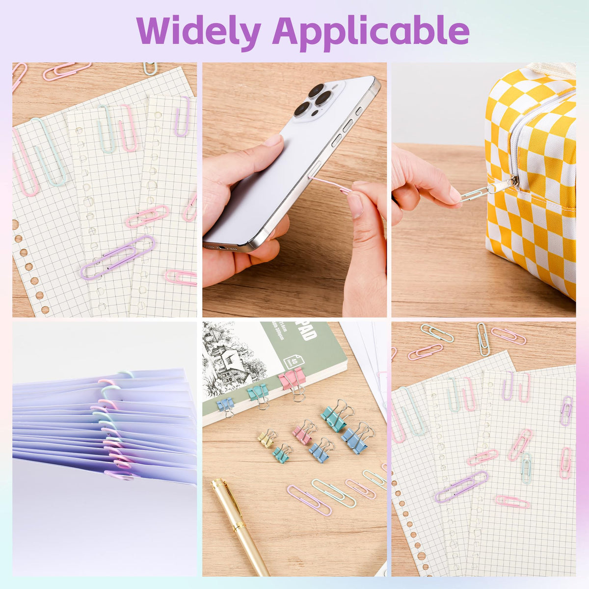 400PCS Pink Paper Clips and Binder Clips Assorted Sizes