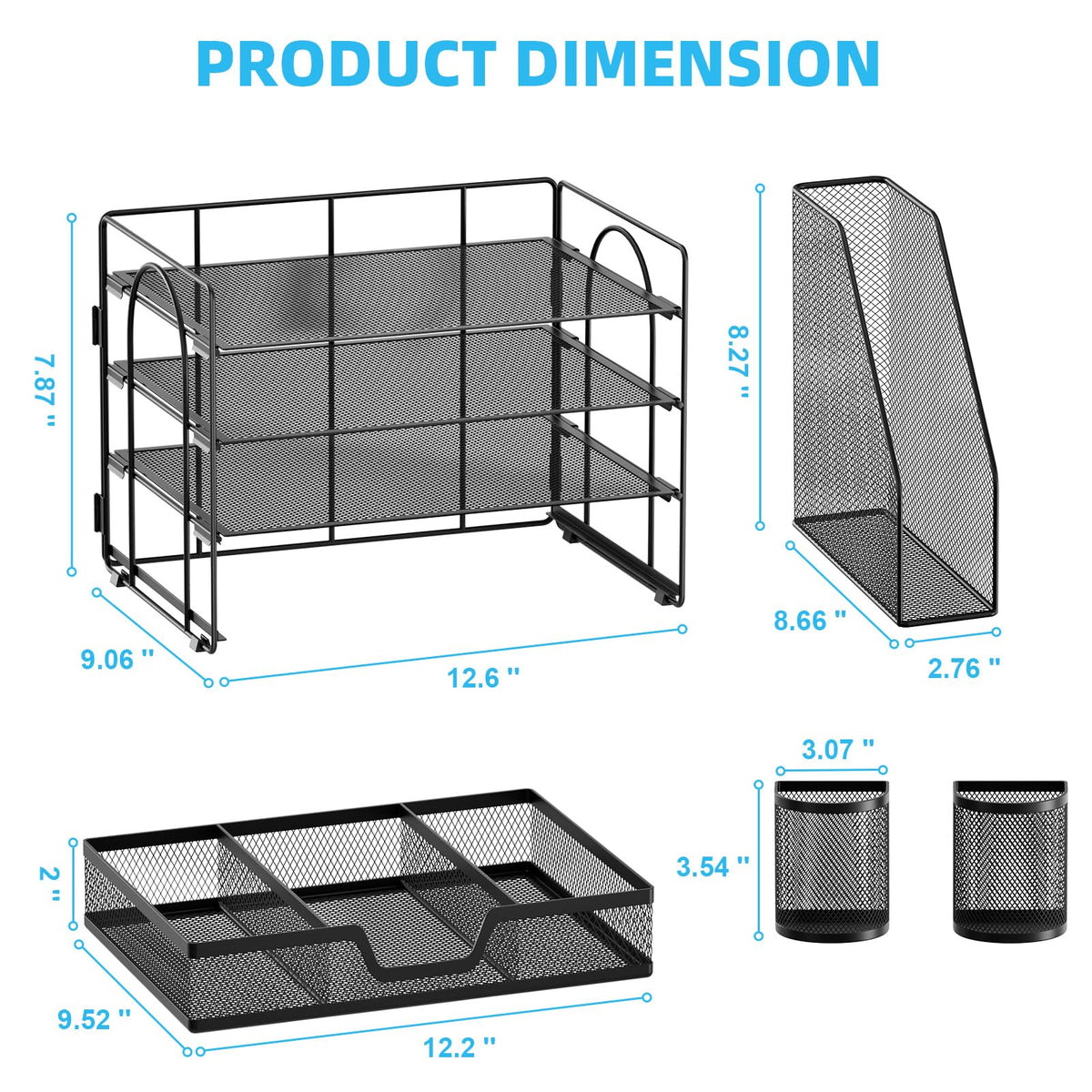 Marbrasse 4-Tier Paper Tray Organizer with Drawer and Pen Holder, Black
