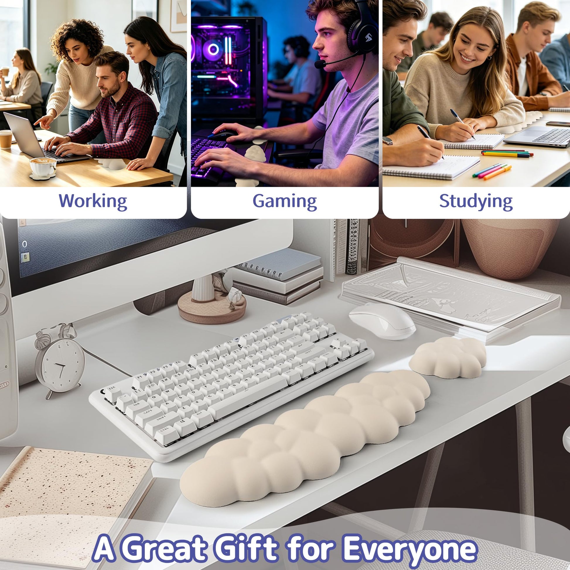 Sushret Cloud Wrist Rest Keyboard, Cloud Keyboard Wrist Pad Set with PU Leather Memory Foam, Cute