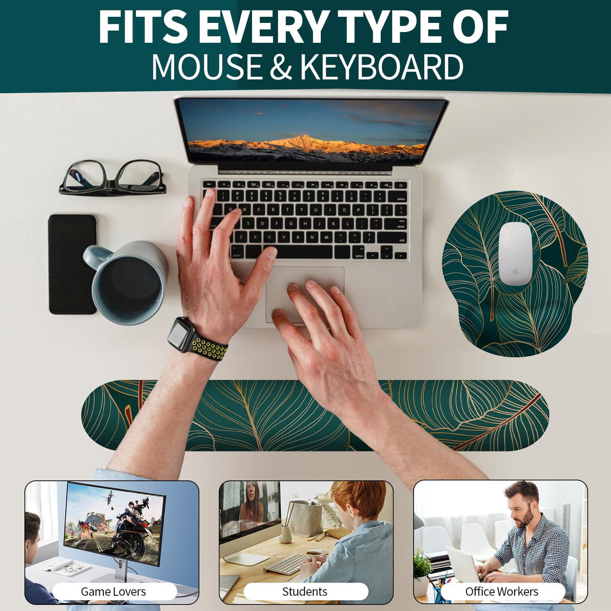 eulps Mouse Pad Wrist Support, Ergonomic Memory Foam Keyboard Wrist Pad & Gel Wrist Rest Set for