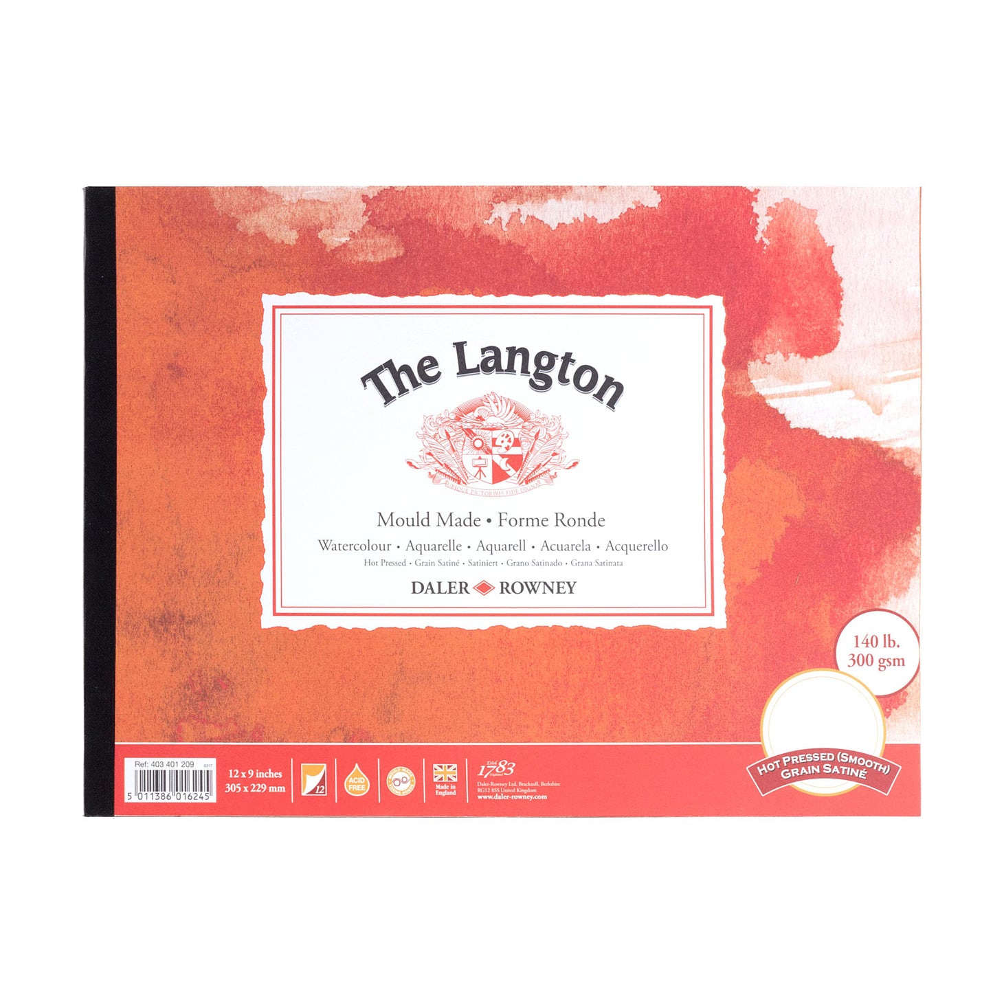 Daler-Rowney The Langton Hot Pressed Watercolour Paper 300gsm 12" x 9" Glued One Side, Acid Free