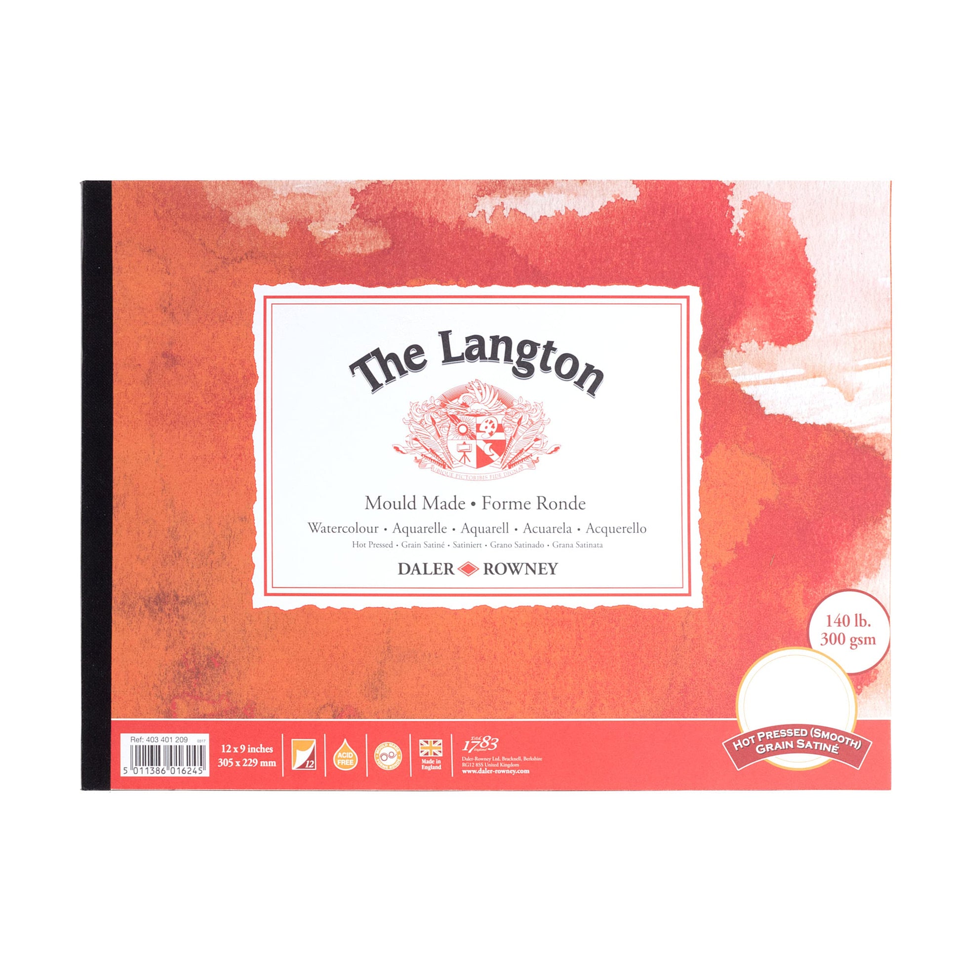 Daler-Rowney The Langton Hot Pressed Watercolour Paper 300gsm 12" x 9" Glued One Side, Acid Free