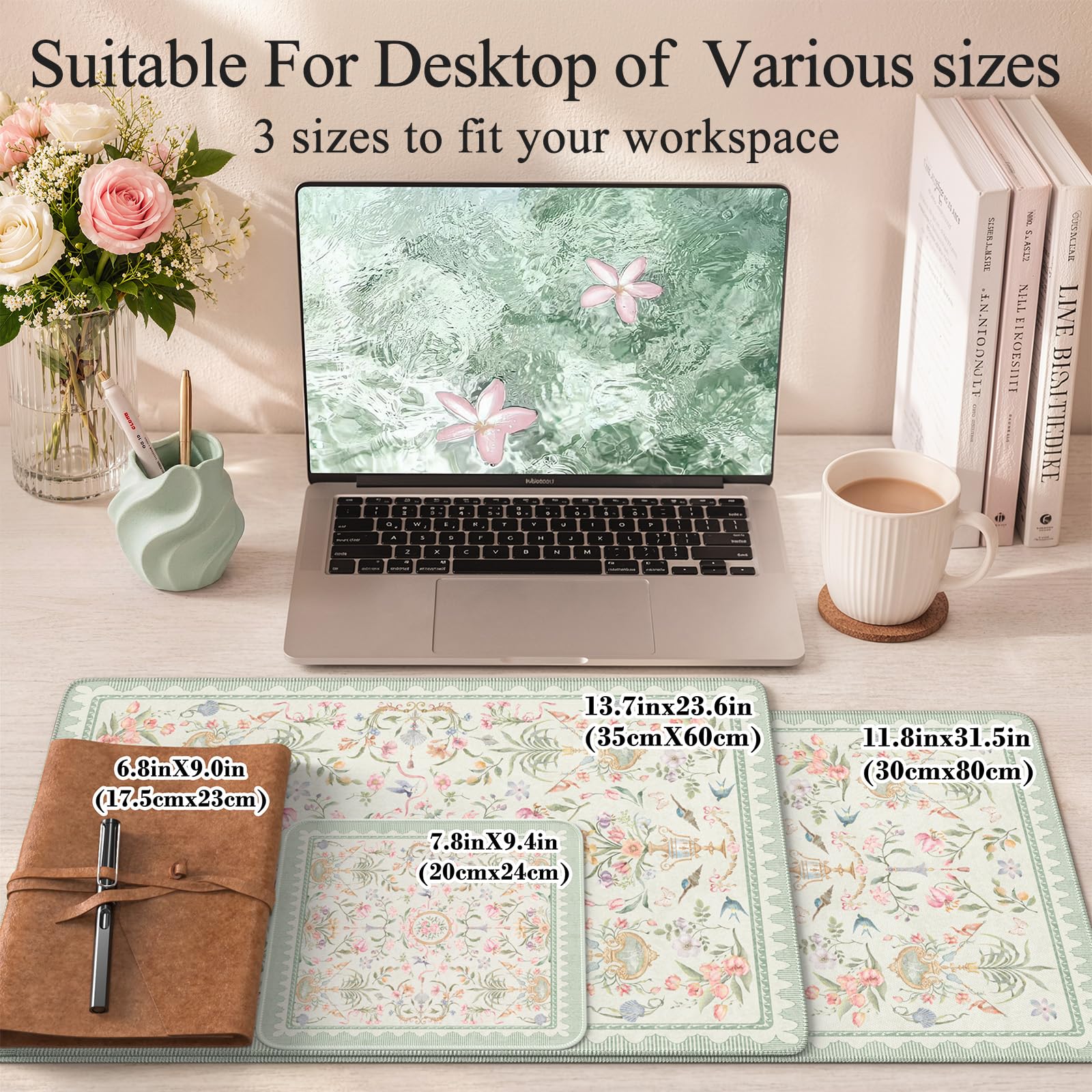 HAOCOO Green Floral Mouse Pad, 23.6" x 13.7" Keyboard Pad for Office Setup