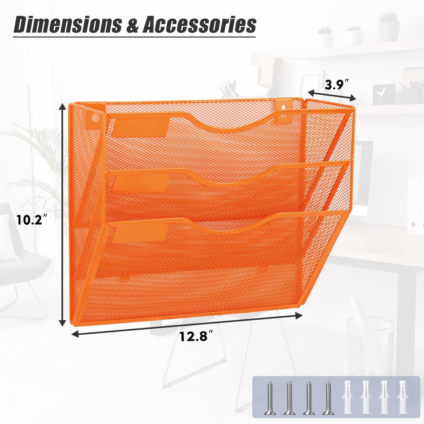 EASEPRES 3 Pocket Mesh Hanging Wall File Organizer, Wall Mounted Mail Paper Document Folder Holder