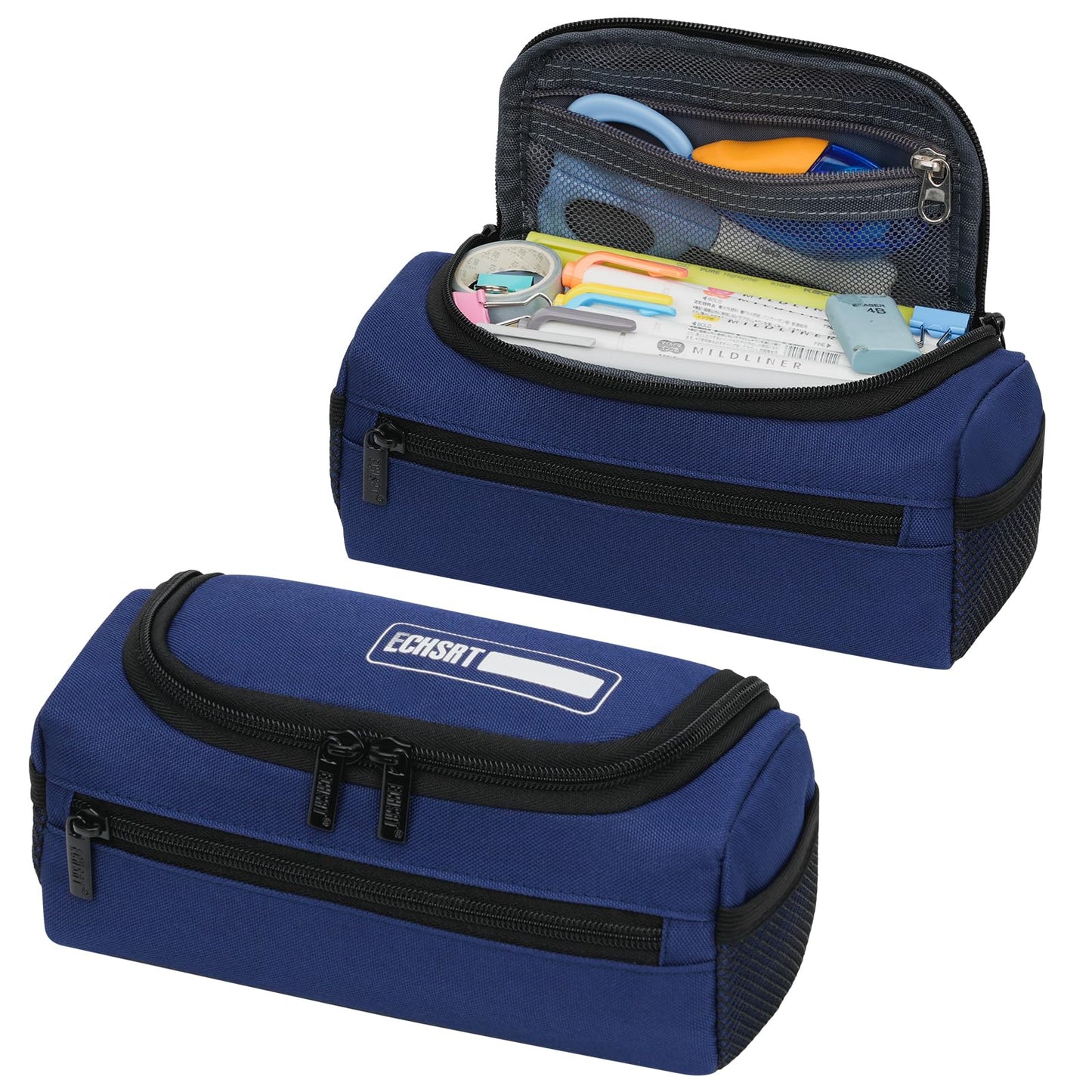ECHSRT Large Pencil Case Organizer, Big Capacity U-Shaped Pen Pouch, Blue