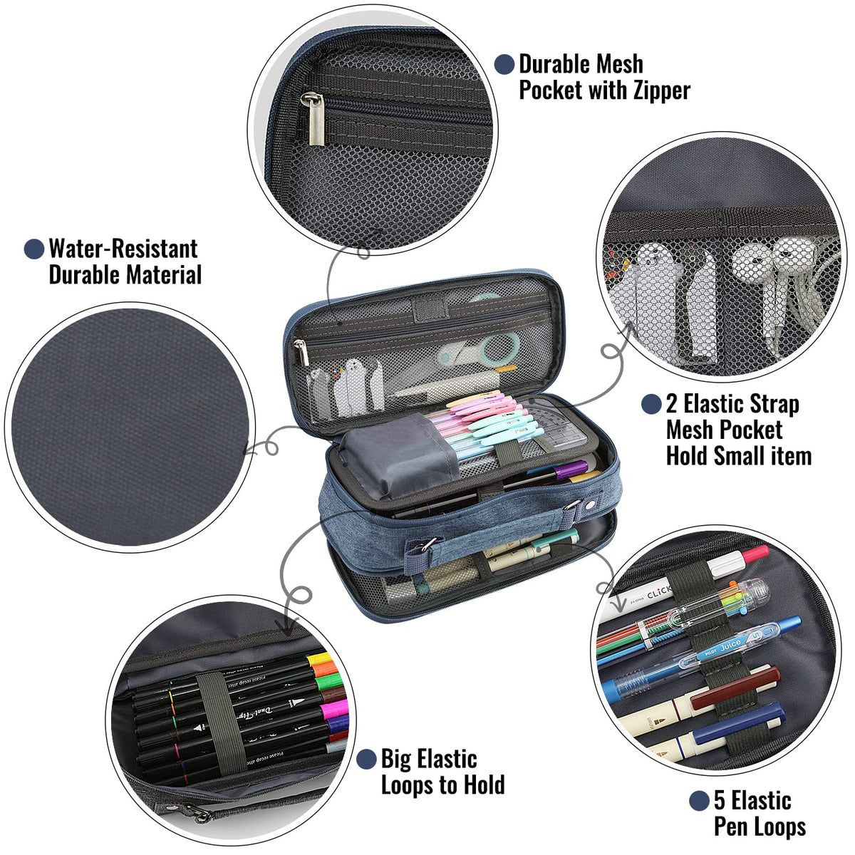 JOINPRO Large Capacity Pencil Case, 4 Compartment Pen Pouch Organizer with Double Zipper, Storage