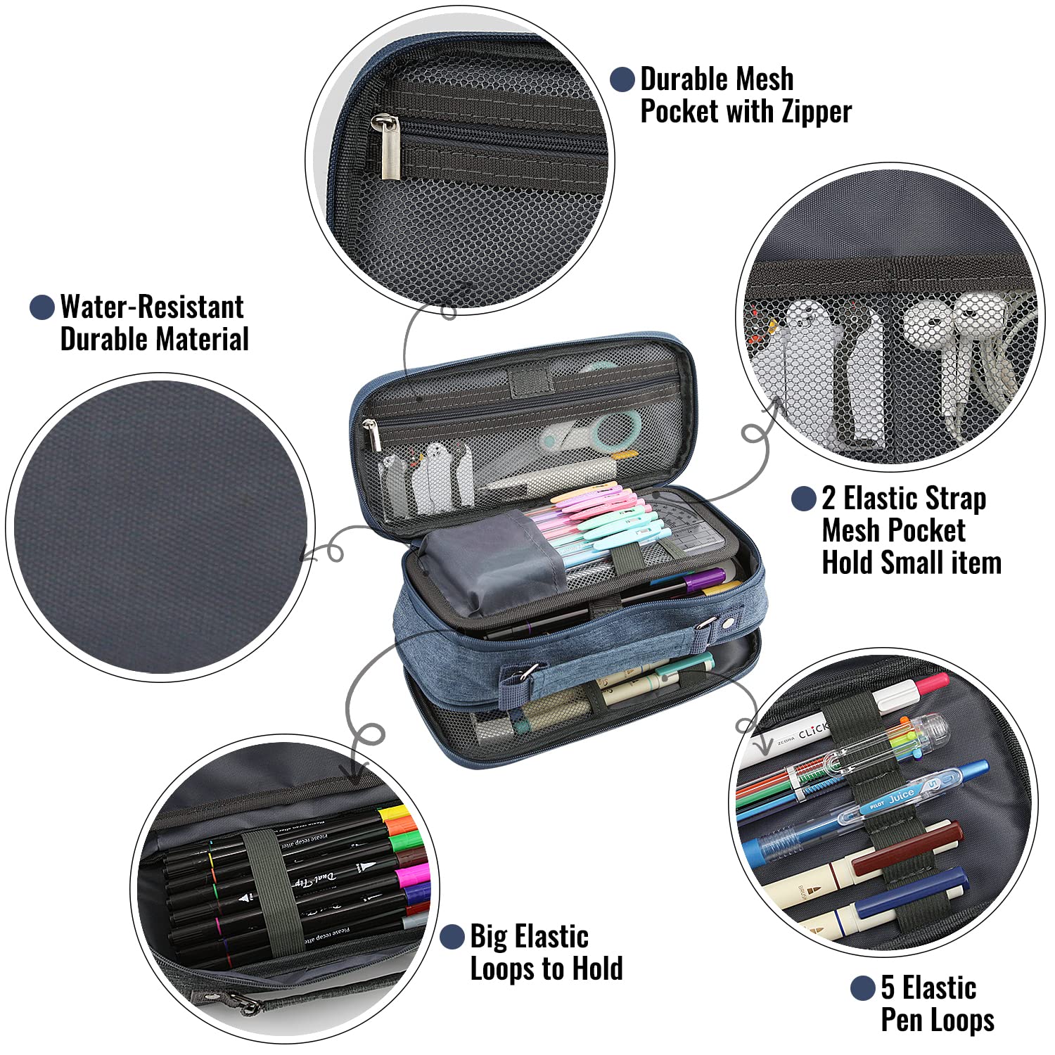 JOINPRO Large Capacity Pencil Case, 4 Compartment Pen Pouch Organizer with Double Zipper, Storage