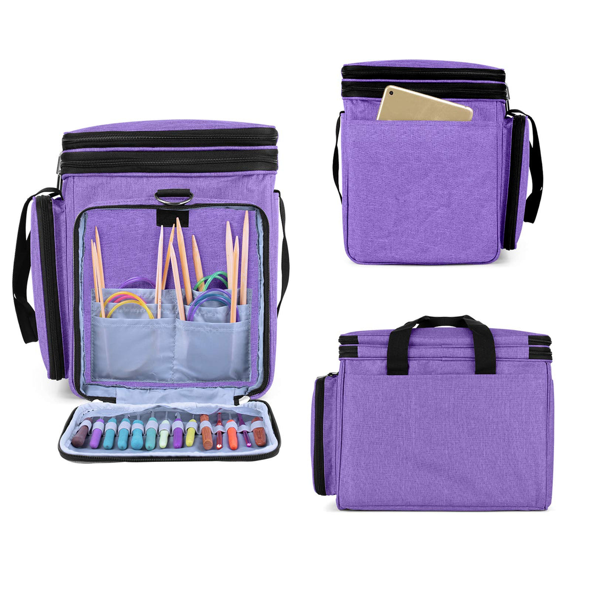 LUXJA Portable Yarn Knitting Storage Tote Bag, Purple