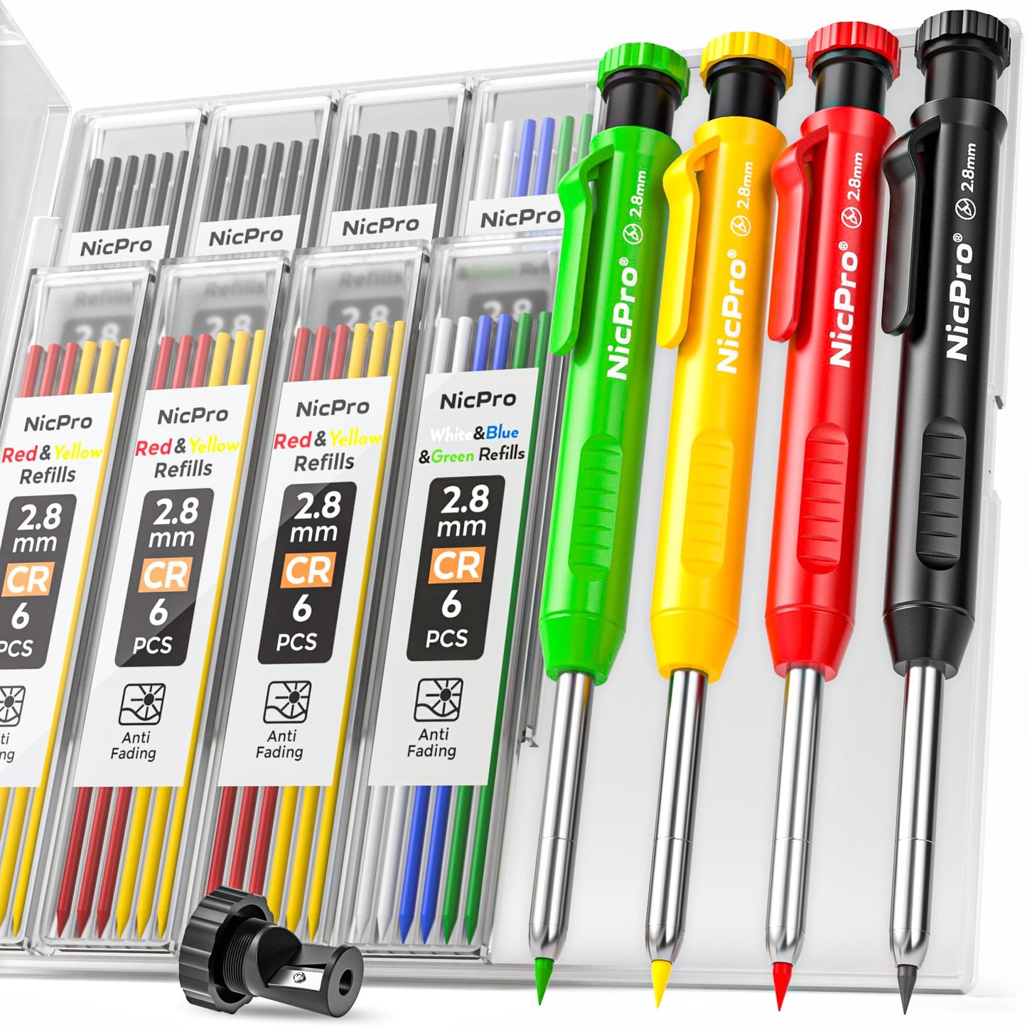 Nicpro 4 Pack Carpenter Pencil with Sharpener, Mechanical Carpenter Pencils