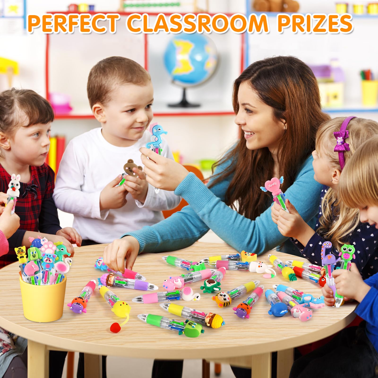60Pcs Multicolor 4-in-1 Pens for Classroom Prizes, Teacher School Supplies