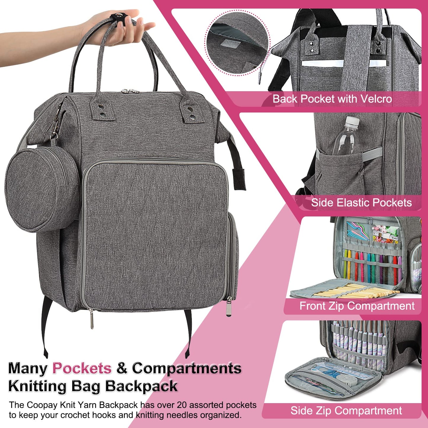 Coopay Huge Crochet Bag, Travel Knitting Bag Yarn Storage Knitting Tote Bag