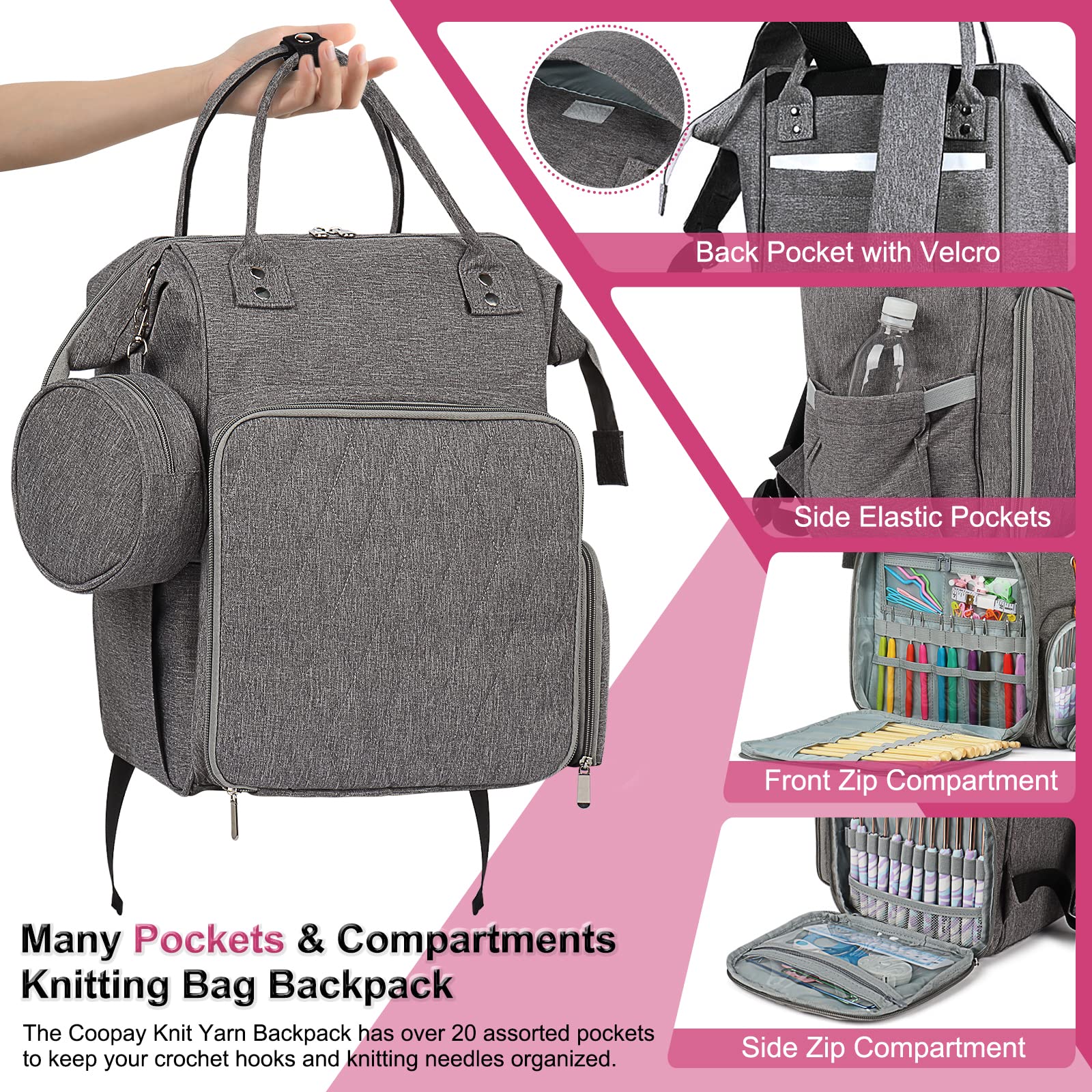 Coopay Huge Crochet Bag, Travel Knitting Bag Yarn Storage Knitting Tote Bag