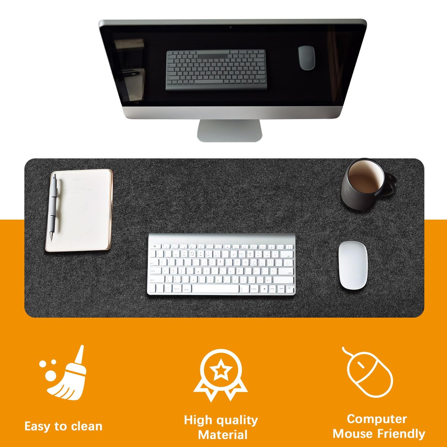 2 PCS Large Felt Desk mat, 40''x16'' with Non-Slip Full Desk Mouse Pad,Office Computer Desk for