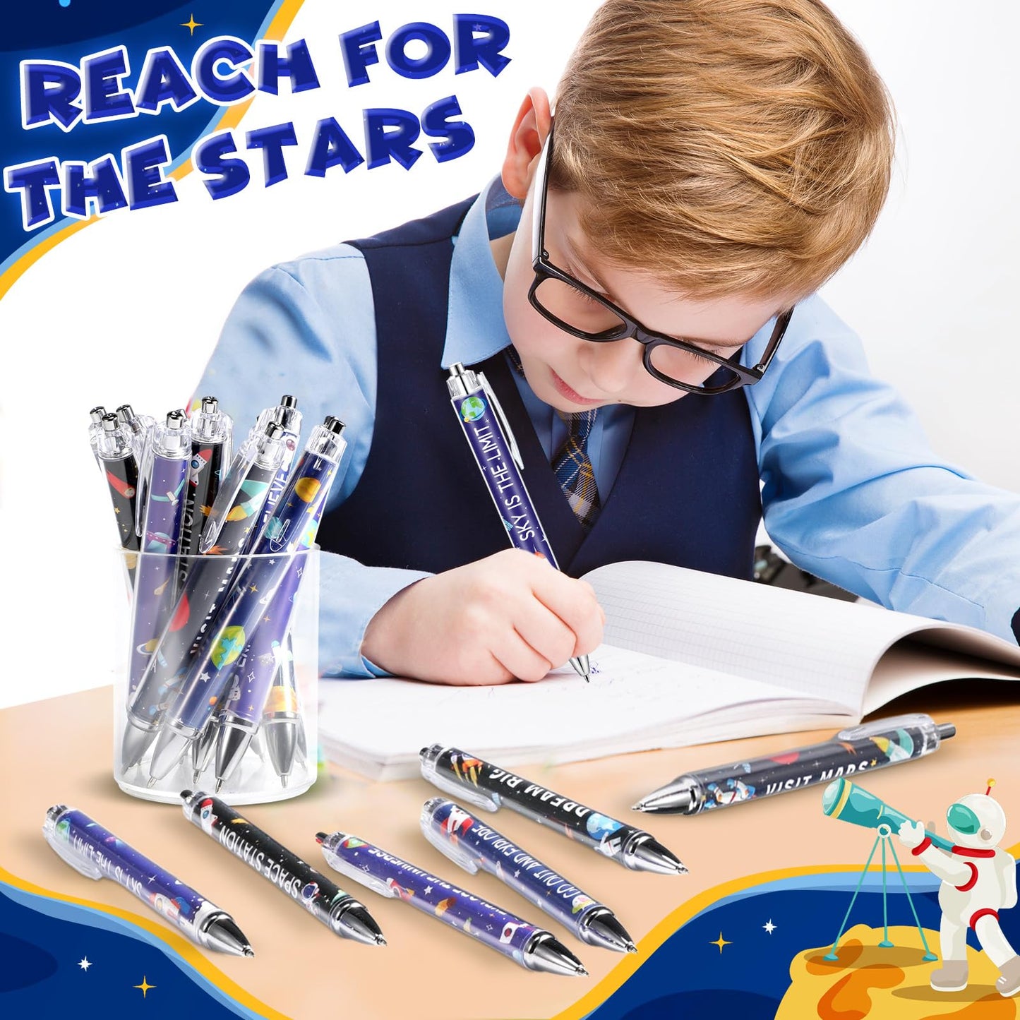 Dispowreath 48 Pcs Space Astronaut Pens Galaxy Ballpoint Pens Bulk Gifts
