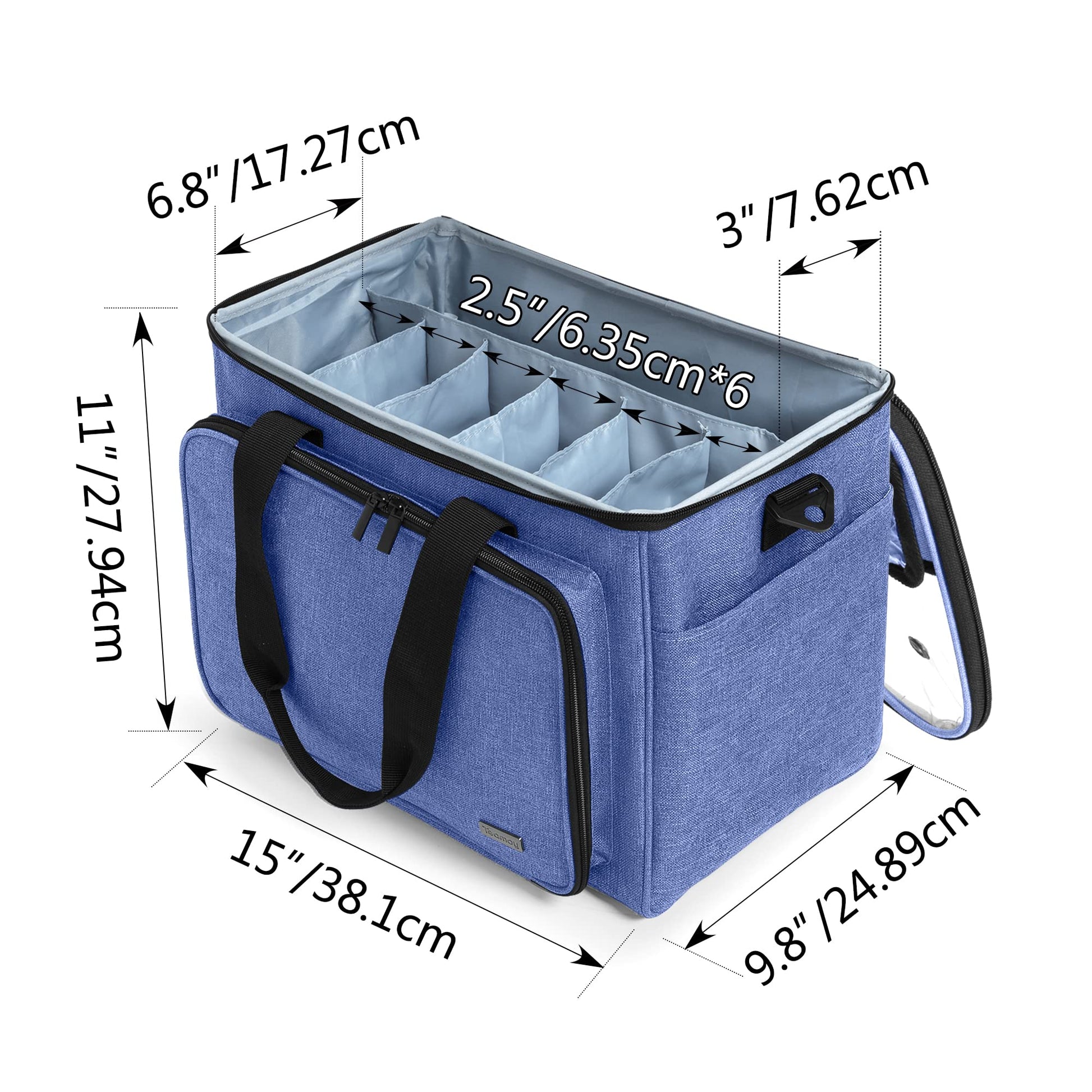 Teamoy Knitting Bag, Yarn Storage Organizer Crochet Bag Tote, Dark Blue