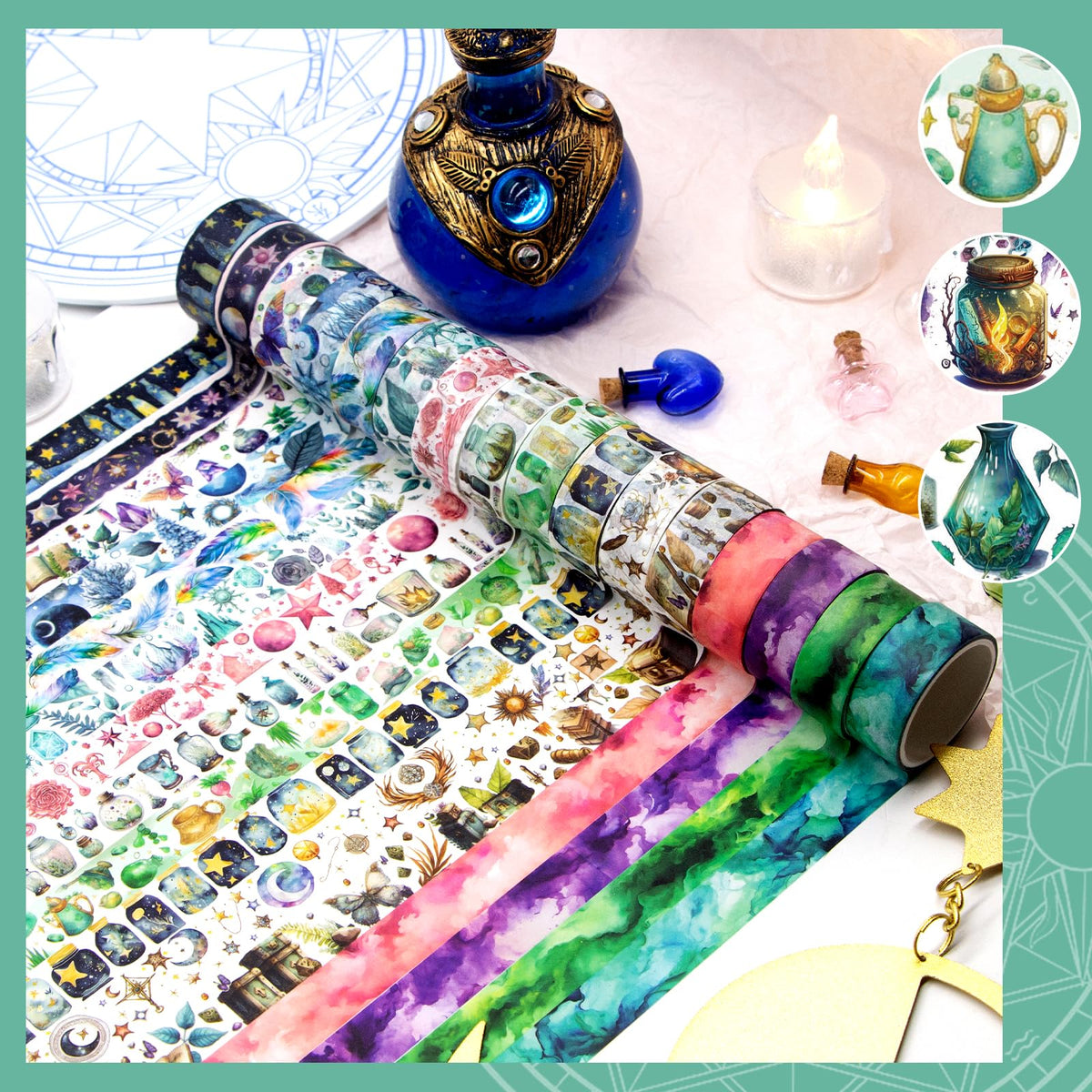 Ieebee 23 Rolls Magic & Fairy Washi Tape Set for Journaling & Scrapbooking