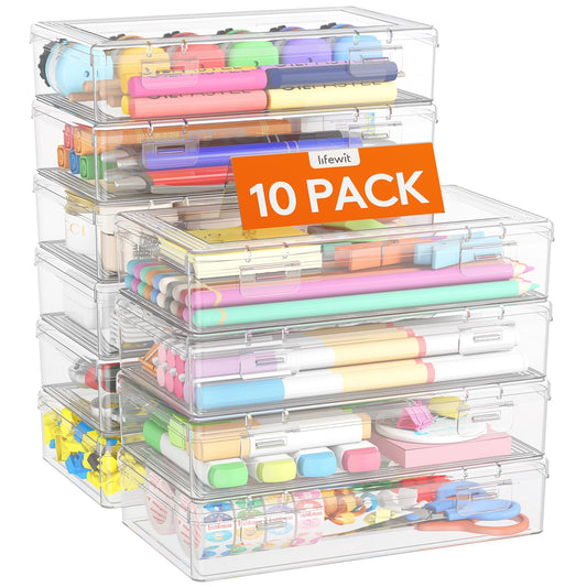 Lifewit Plastic Pencil Box with Snap-tight Lid, 10 Pack
