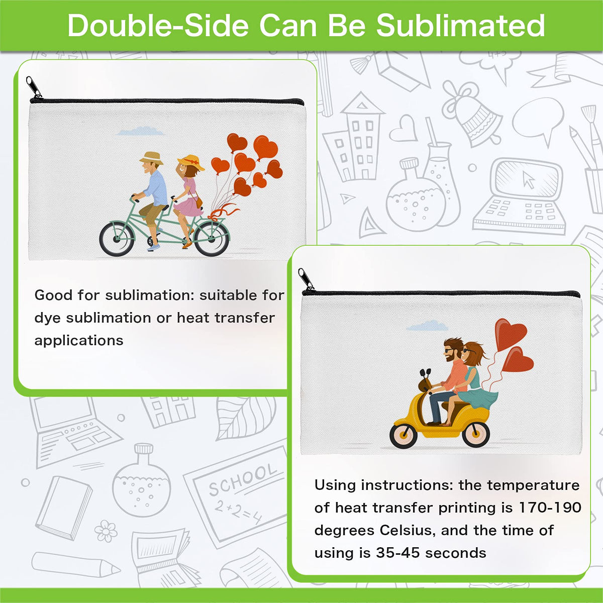 Tenare Sublimation Blank Bag Canvas Zipper Pouch Blank Makeup Bag Canvas Double-side Pencil Case