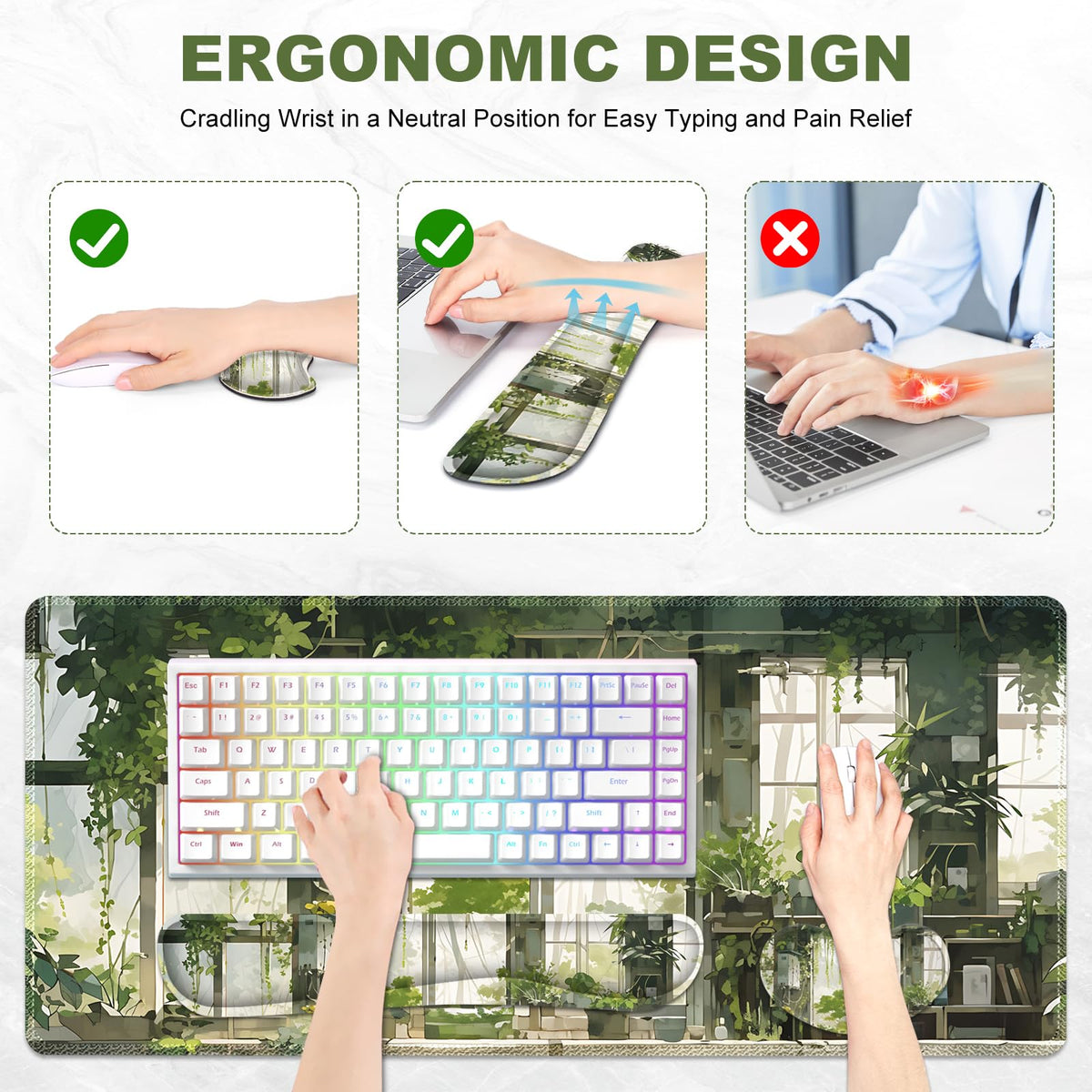 Lauspuck Large Mouse Pad and Keyboard Wrist Rest, Extended Mouse Pad with Wrist Support Ergonomic