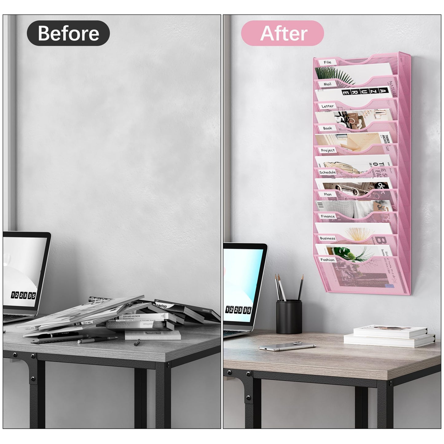 EasyPAG 10 Pocket Mesh Wall File Organizer, Hanging Paper Folder Holder with Classify Label