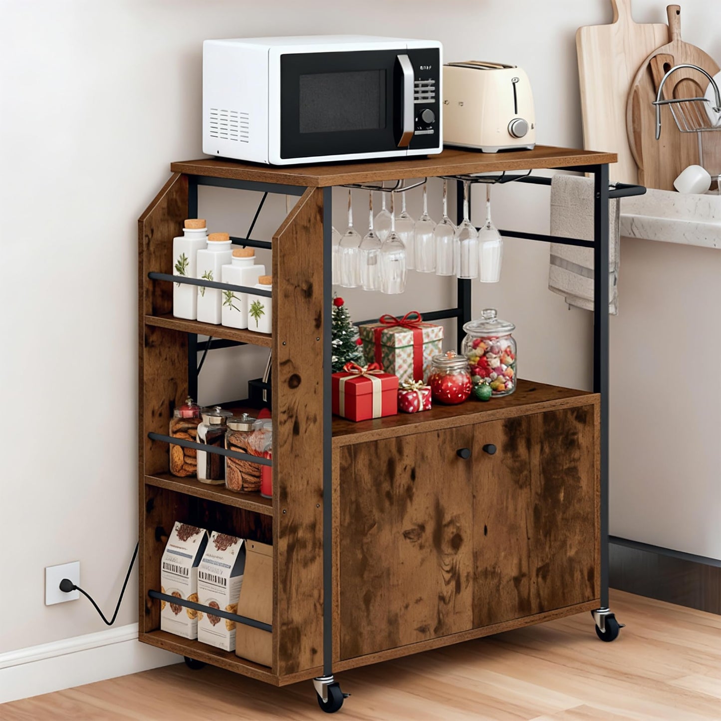 YITAHOME Kitchen Island Cart with Power Outlet, 36 Inch Mobile Kitchen Cart with Open Shelves