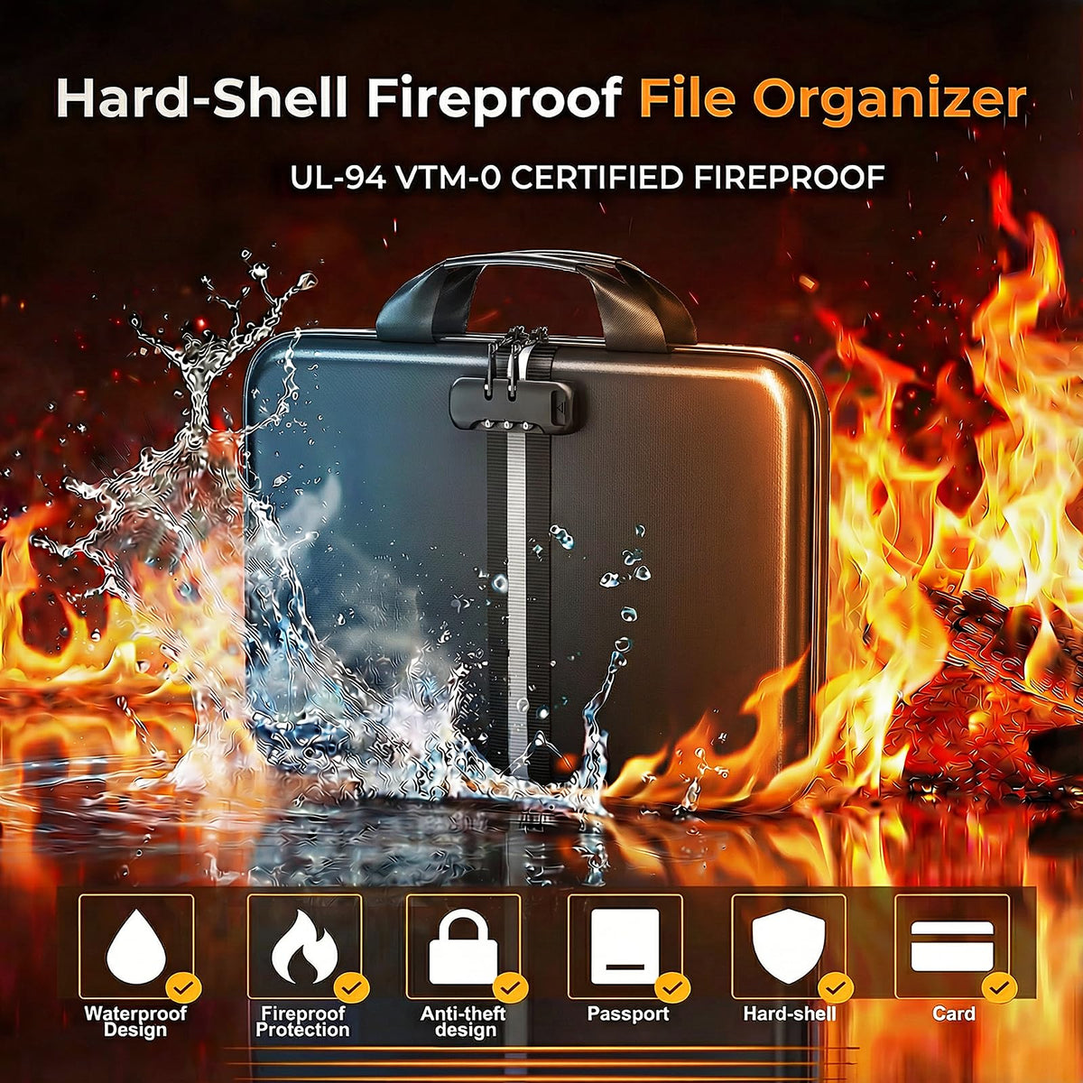 IPYIPY Fireproof Document Organizer with Lock, Semi-Rigid EVA Shell File Box with 13-Pocket