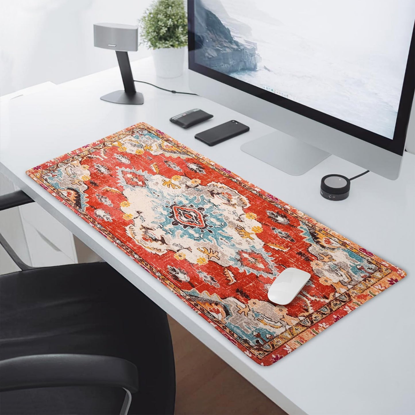 Vintage Rug Mouse Pad XXL Red Orange Retro Carpet Aesthetic Extended Table Mat 90X40 cm Non-Slip