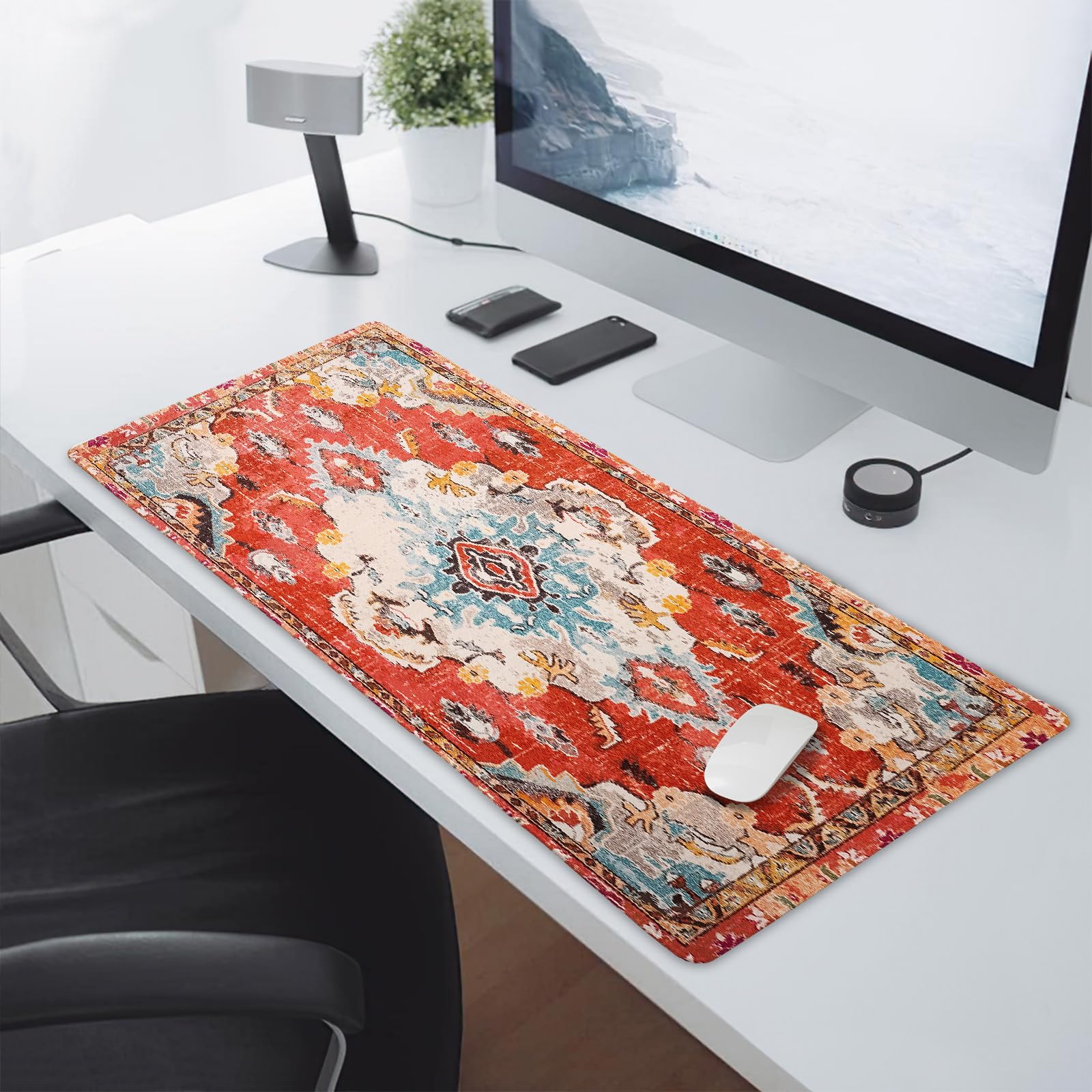 Vintage Rug Mouse Pad XXL Red Orange Retro Carpet Aesthetic Extended Table Mat 90X40 cm Non-Slip