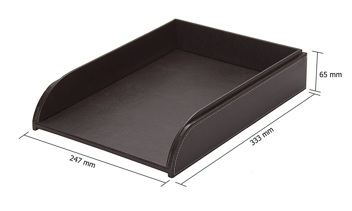OSCO Brown Faux Leather Letter Tray | A4 | Easily Stackable | Desk File Organiser | Paper Storage |