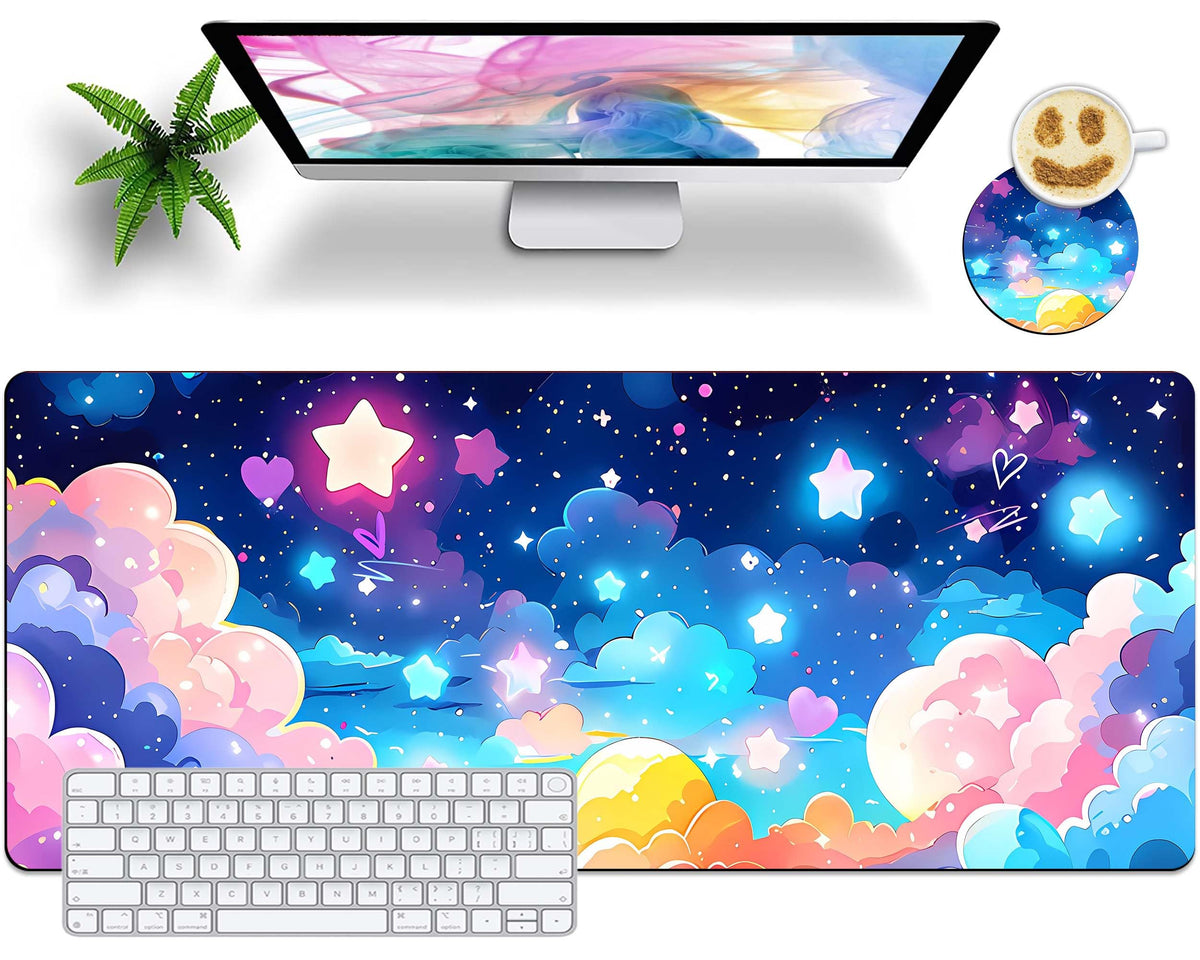 Extended Mouse Pad with Coaster 31.5 x 11.8 Desk Pad Full Desk Mousepad Stitched Edges Desk Mat