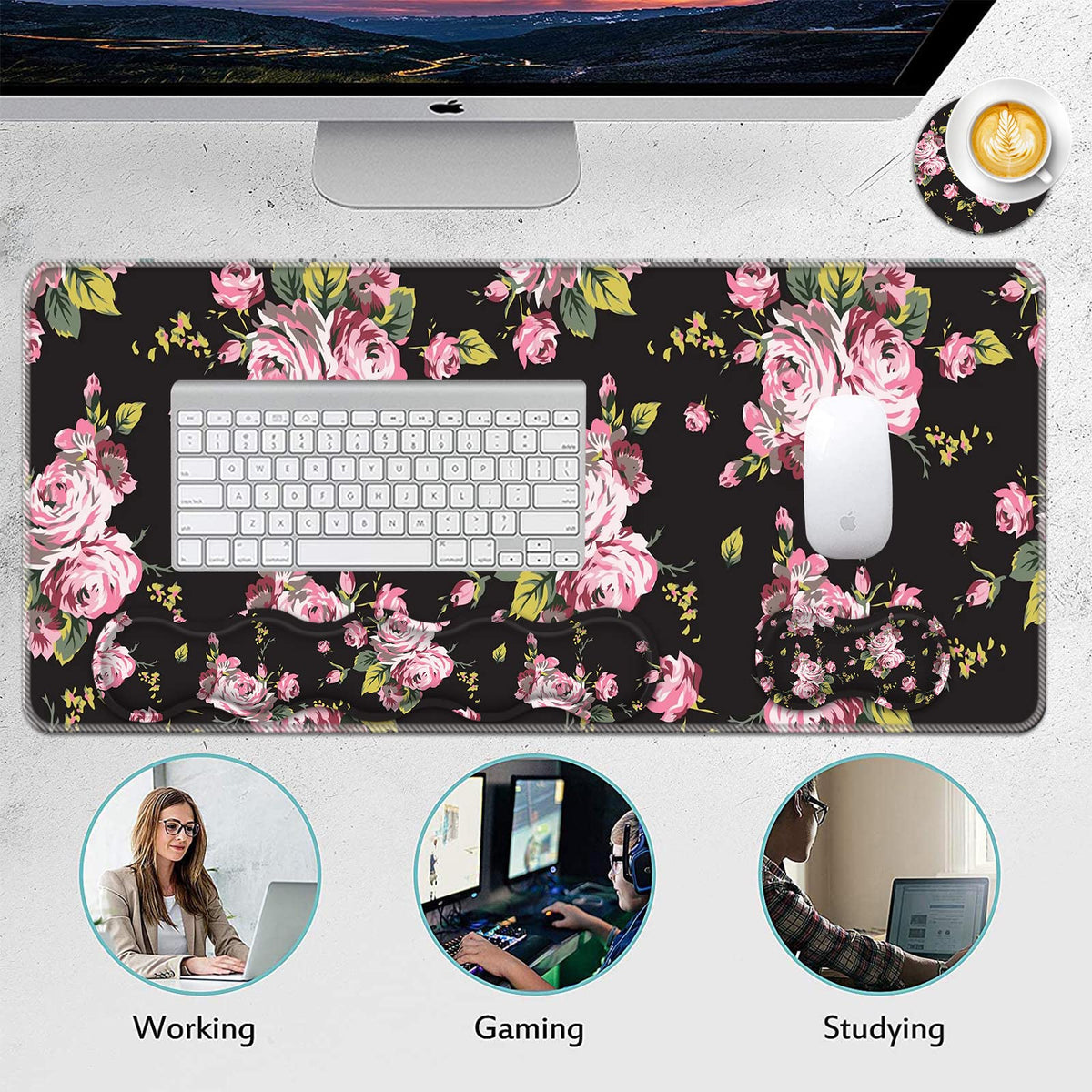 FGDRFGRW Mouse Pad Set,(31.5×11.8 in) Desk Pad + Keyboard Wrist Rest Support + Mouse Wrist Rest +