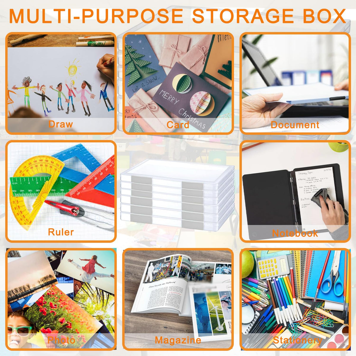 LonlyEagle 6 Pcs Clear A4 File Portable Project Case, Plastic Storage Box for 8.5" x 11" Letter