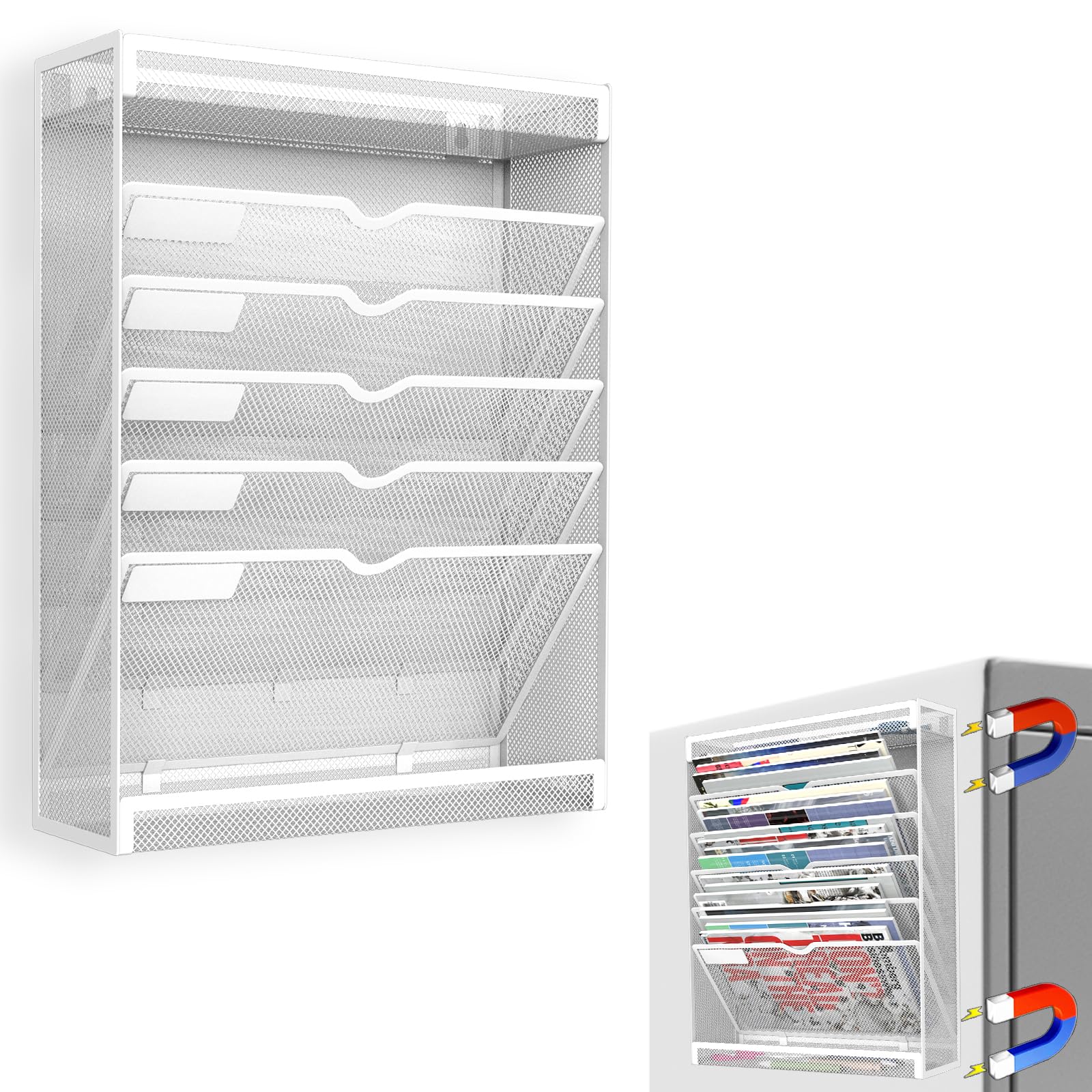LQPAFZ 7 Tier Magnetic File Holder, No Drilling Wall File Organizer for File Cabinets Whiteboard