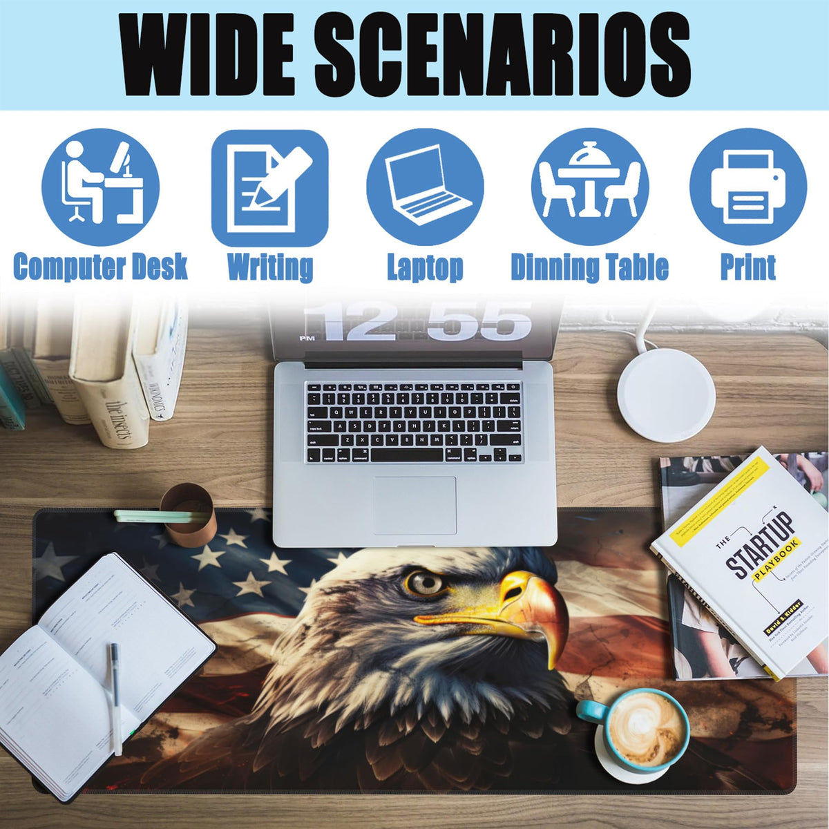Desk Mat,American Bald Eagle Large Gaming Mouse Pad XL,USA Flag Eagle Desk Pad,Extended Big