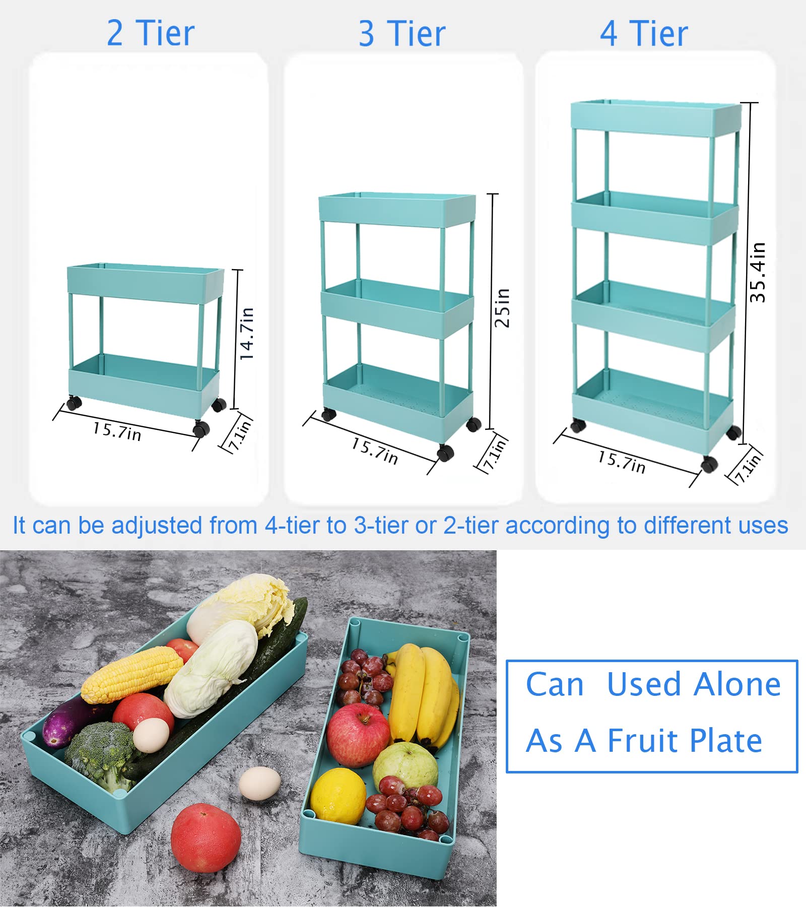 AYVANBER 4 Tier Slim Rolling Utility Kitchen Cart Bathroom Organizer for Narrow Places Multipurpose