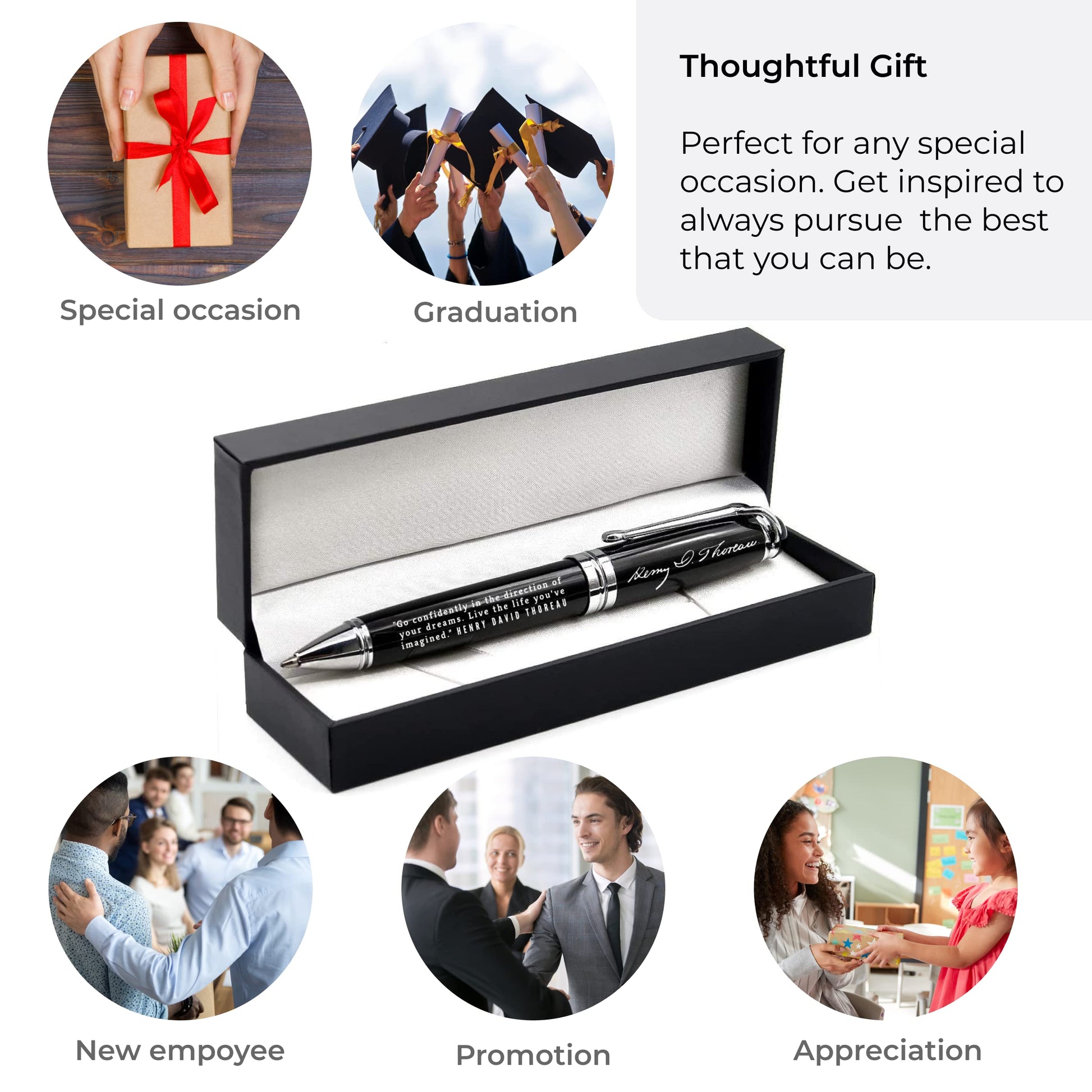 Henry David Thoreau Engraved Luxury Gift Pen with Motivational Quote - Go Confidently in the