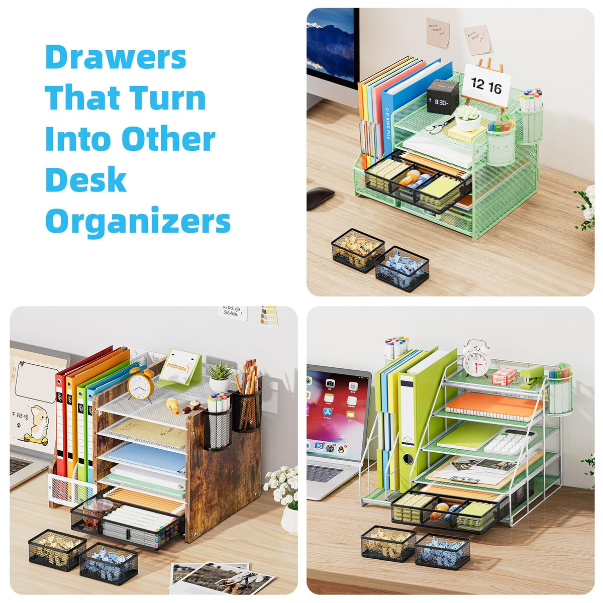 Marbrasse Mesh Desk Drawer Organizer Tray 3 Packs, Black-2PCS