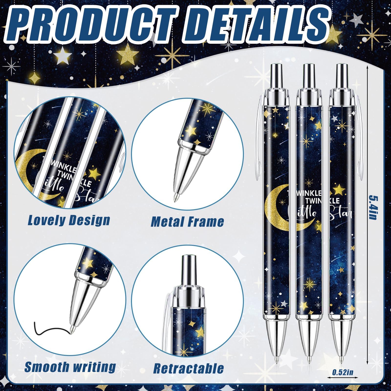 EYNDYN 145 Pieces Twinkle Little Star Baby Shower Favors for Guest Moon and Star Ballpoint Pens and