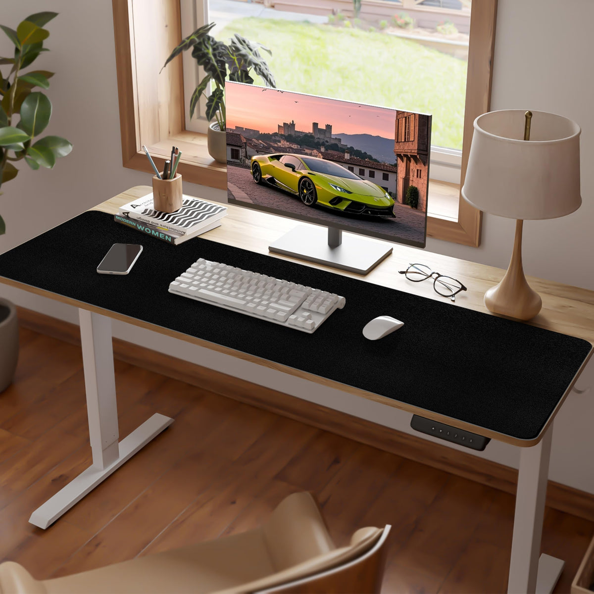 Meetcolor Leather Desk Pad Mat, Large Black Desk Mat, 47.2" x 16.9"