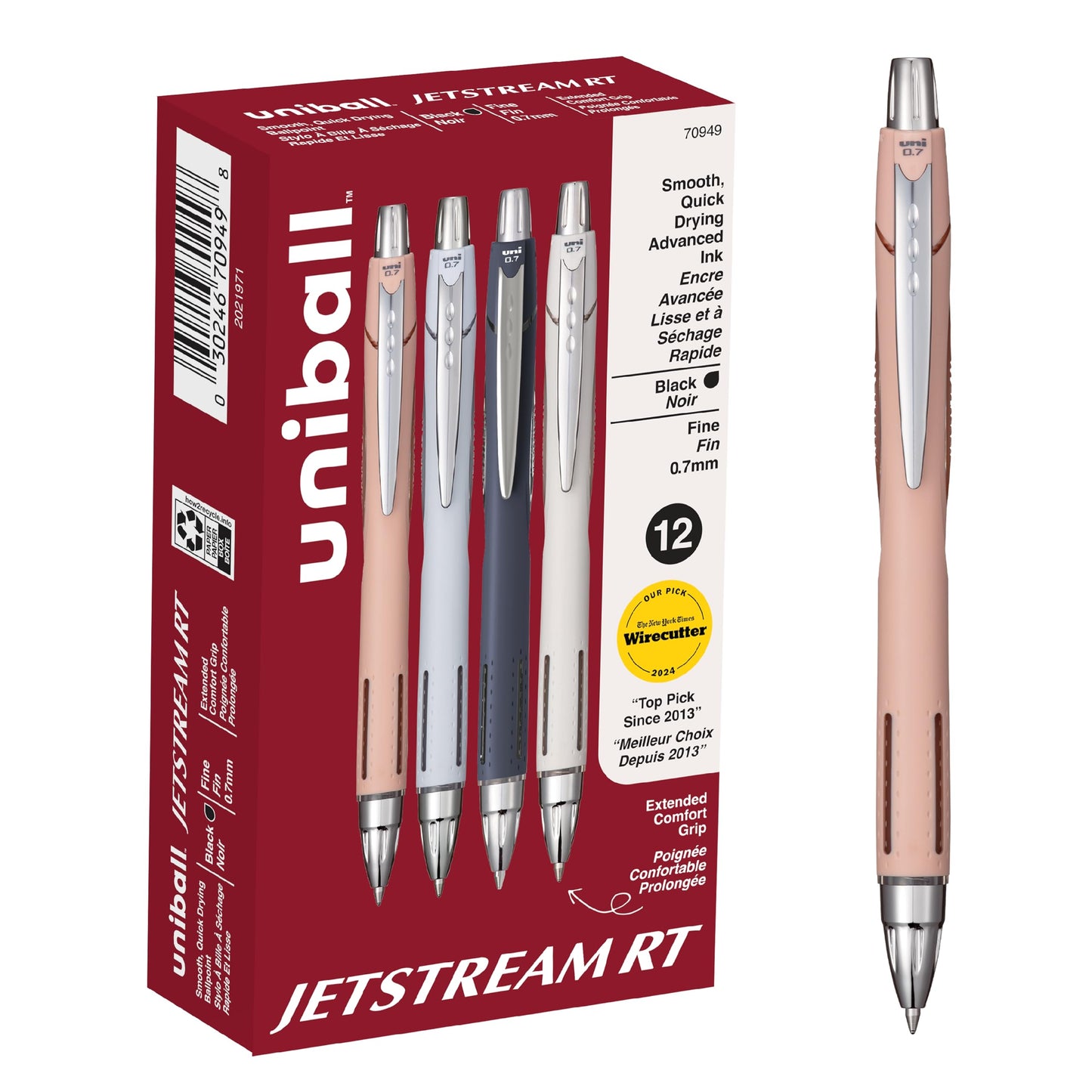 uniball™ Jetstream RT Ballpoint Pens, Black Ink, 0.7mm Fine Point, 12 Count