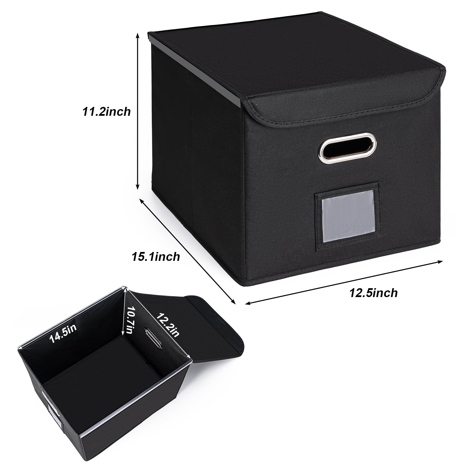 File Organizer Box with Lid (Black, 14.9 x 12.59 x 10.8 inch, 2-Pack)